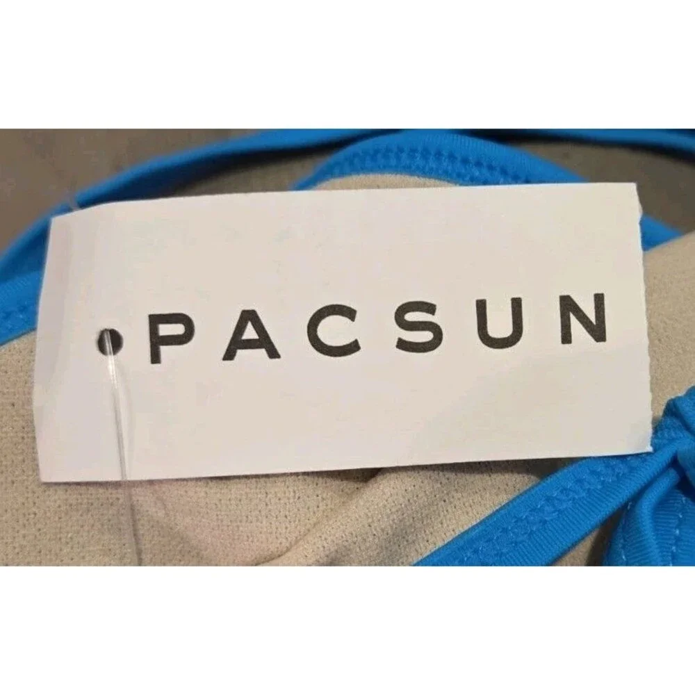 PacSun LA Hearts Bright Blue Bikini Set Bralette Top Size M, Cheeky Bottom L